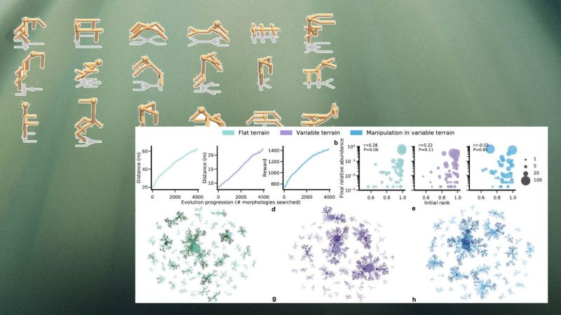 An image of AI-generated shapes in different configurations and a set of data tables regarding their morphological results.